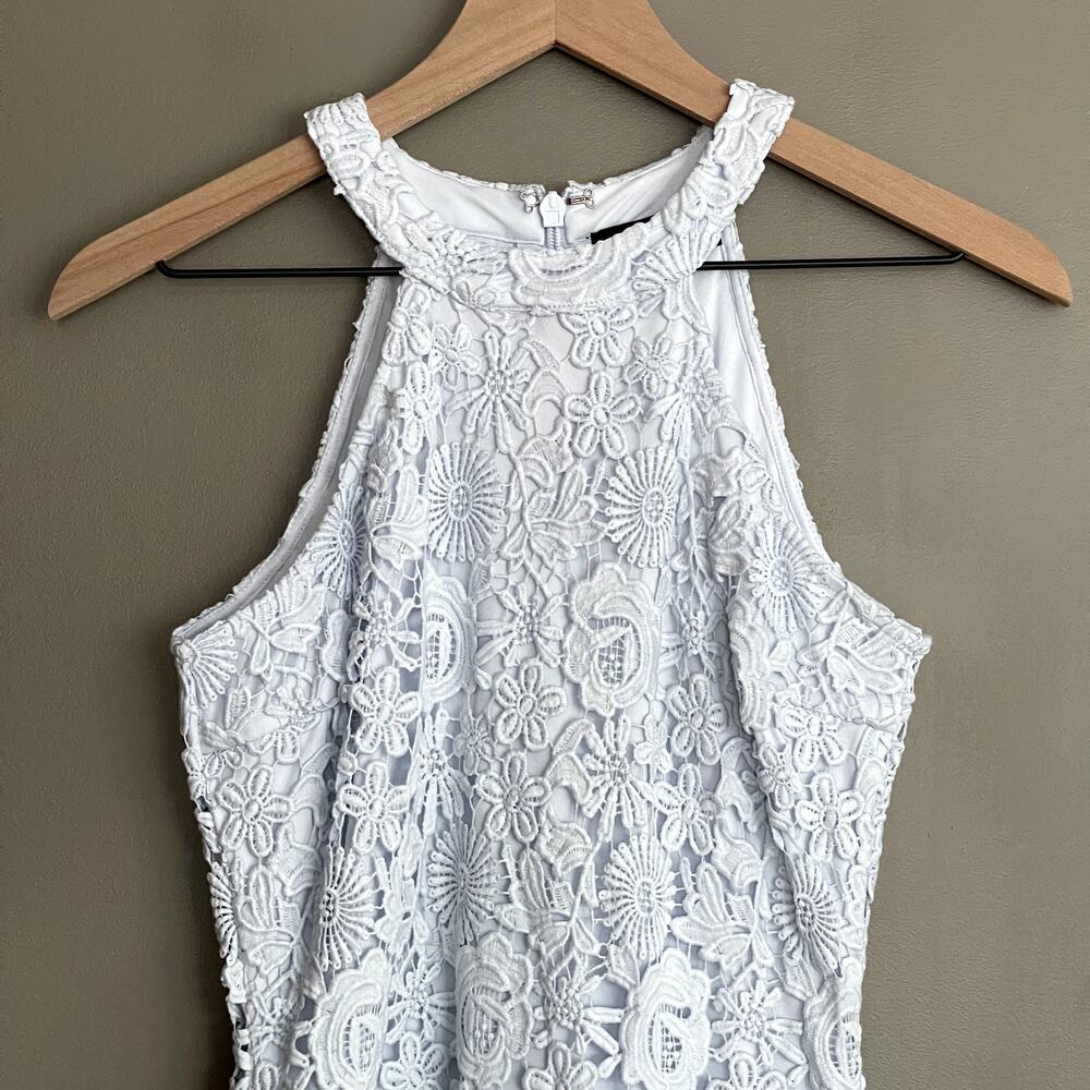 Lulu's Love Poem Light Blue Lace Mini Dress Size Small Halter Crochet Cocktail‎ - Picture 7 of 16